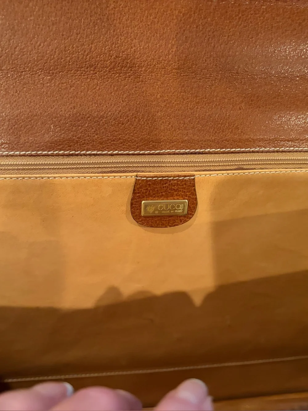 Vintage Gucci Tan and Cream Leather-Trim Briefcase